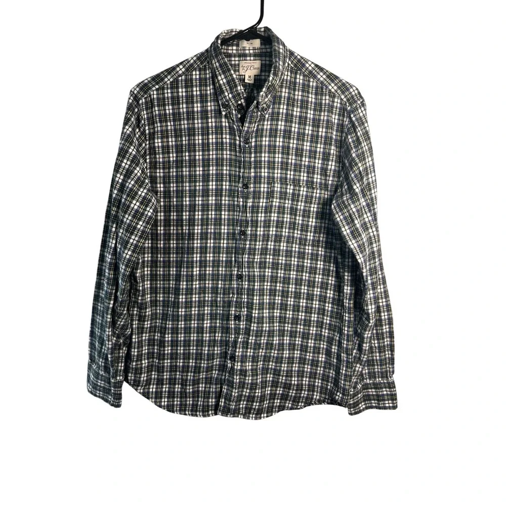 J.Crew‎ Slim Fit Brushed Twill Plaid Button Down Shirt Mens Medium Blue Green